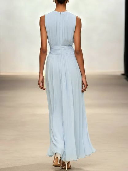 Ruched Chiffon A-Line Maxi Dress — Sleeveless Special Occasion Style