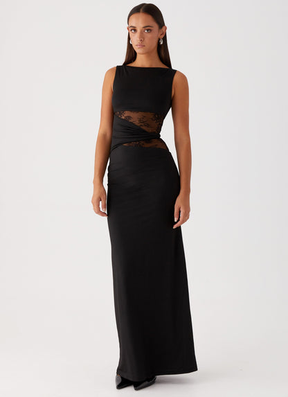 Lace Cut-Out Boat Neck Sleeveless Maxi Dress