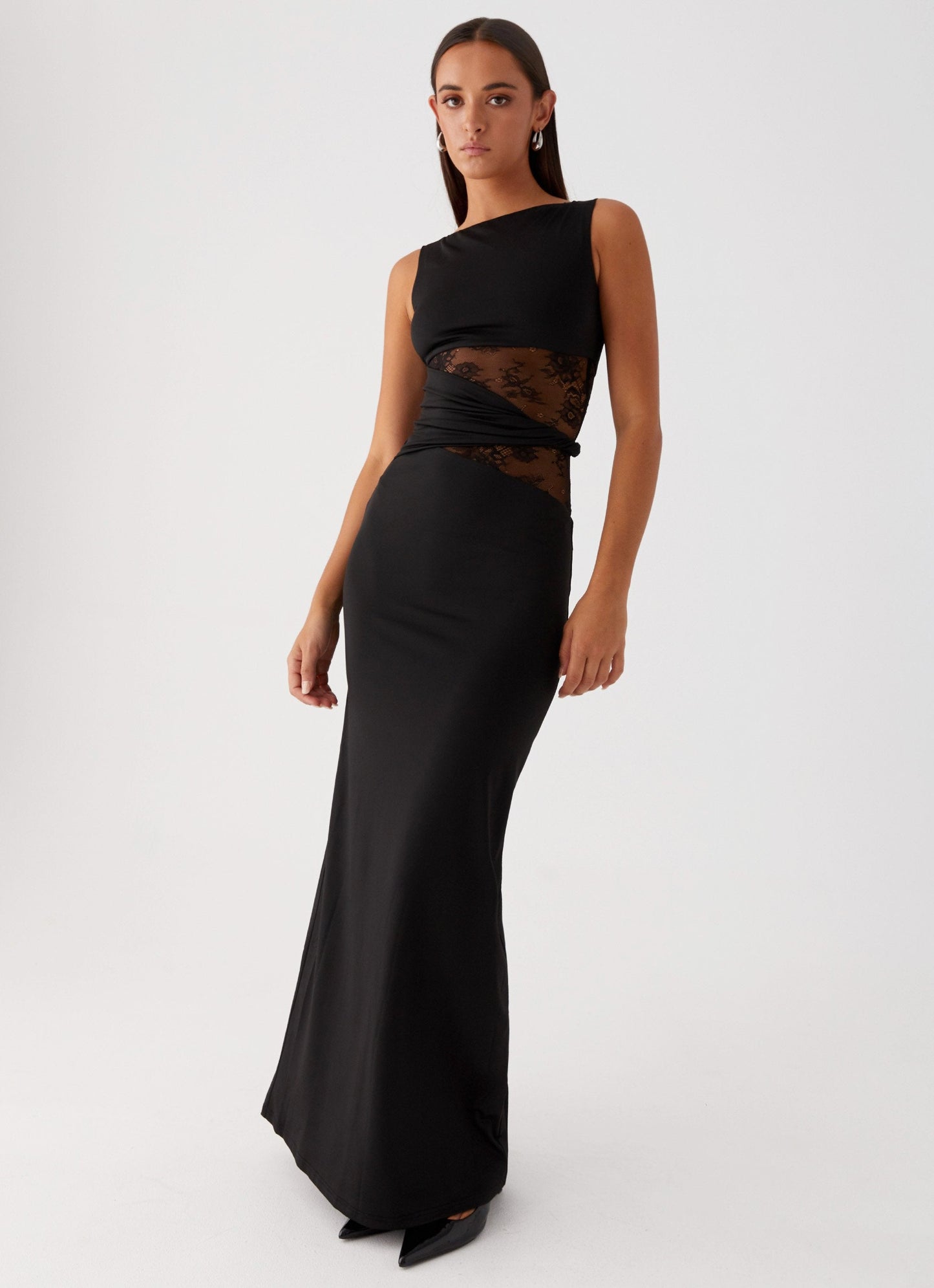 Lace Cut-Out Boat Neck Sleeveless Maxi Dress