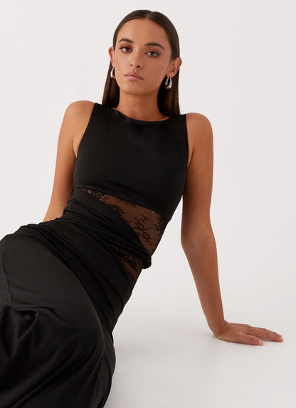 Lace Cut-Out Boat Neck Sleeveless Maxi Dress