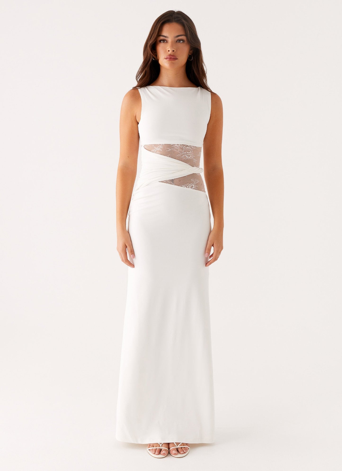 Lace Cut-Out Boat Neck Sleeveless Maxi Dress