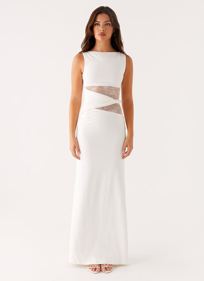 Lace Cut-Out Boat Neck Sleeveless Maxi Dress