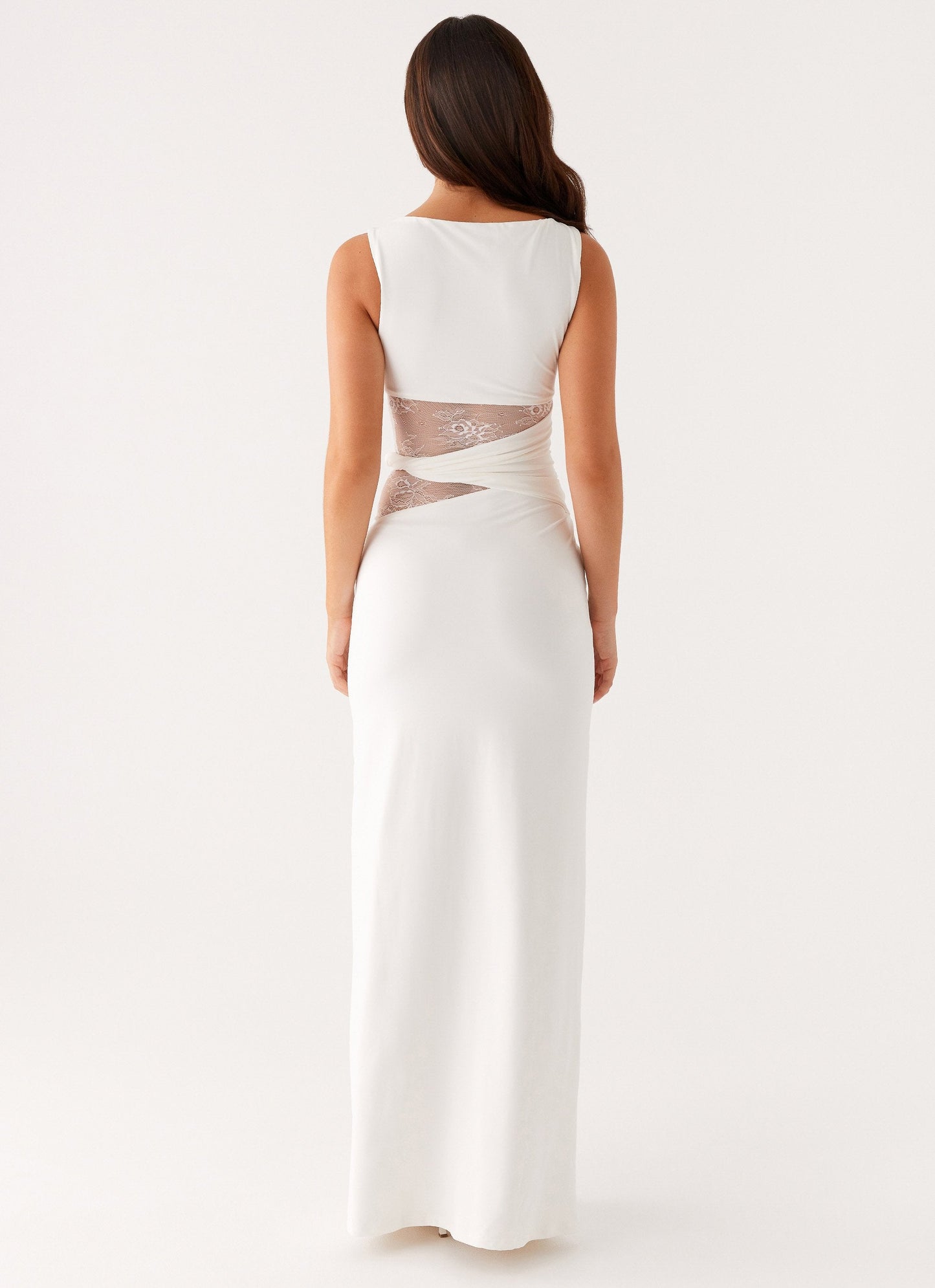 Lace Cut-Out Boat Neck Sleeveless Maxi Dress
