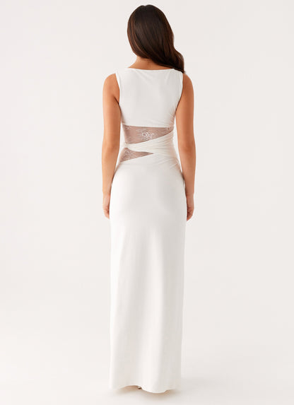 Lace Cut-Out Boat Neck Sleeveless Maxi Dress