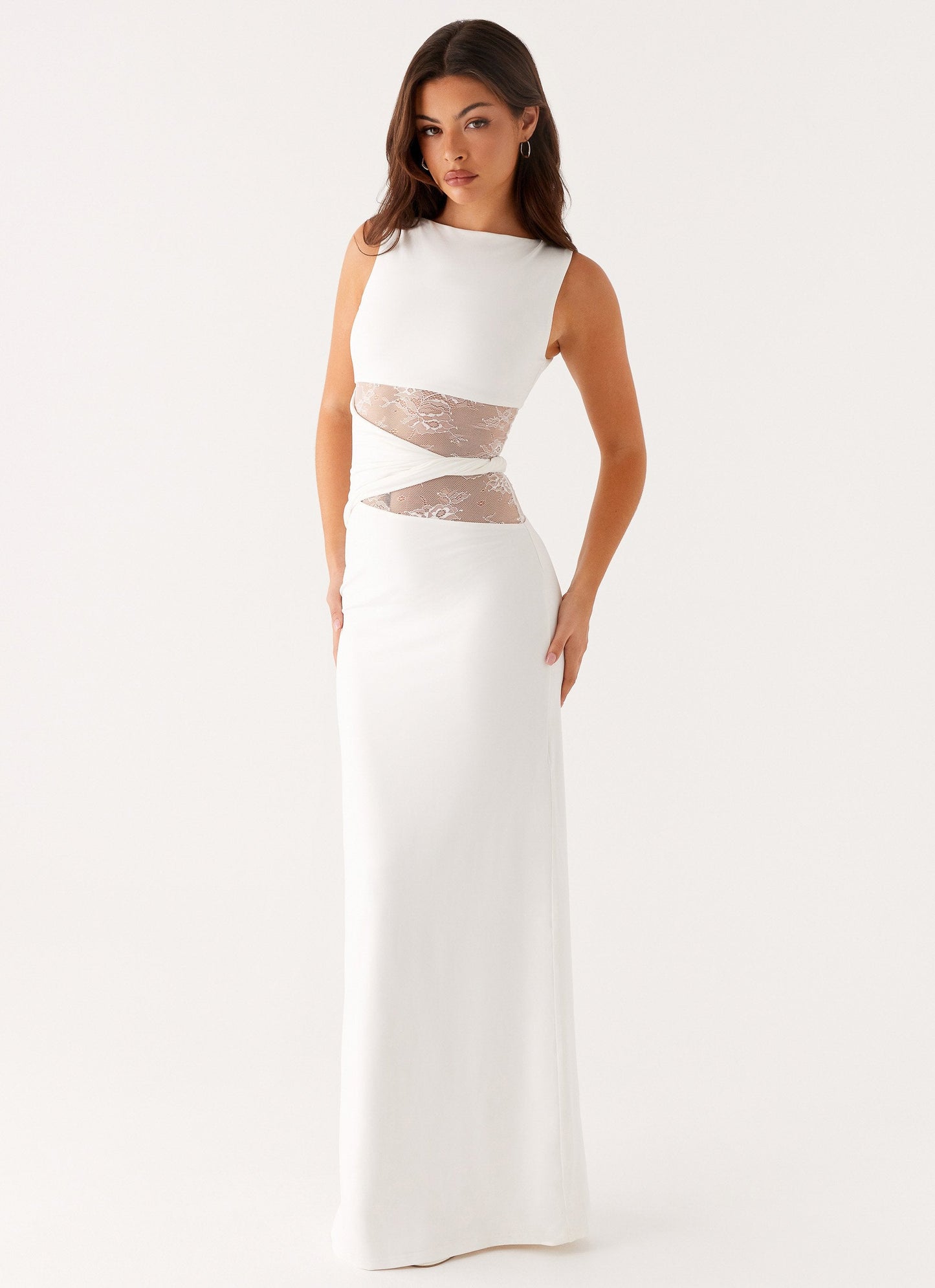 Lace Cut-Out Boat Neck Sleeveless Maxi Dress