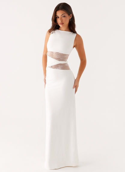 Lace Cut-Out Boat Neck Sleeveless Maxi Dress