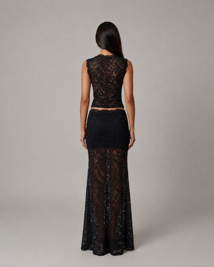 Floral Lace Crop Top and Maxi Skirt Sleeveless Two-Piece Set