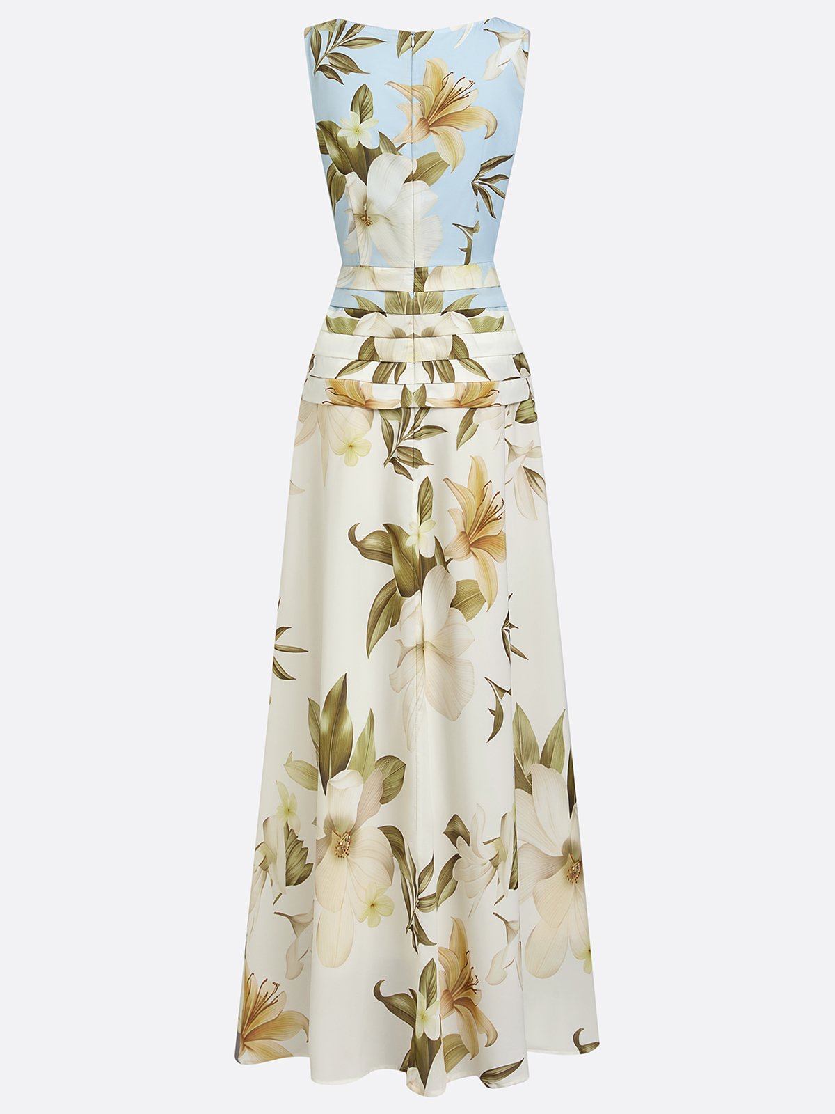 Boat Neckline Sleeveless Floral Maxi Dress