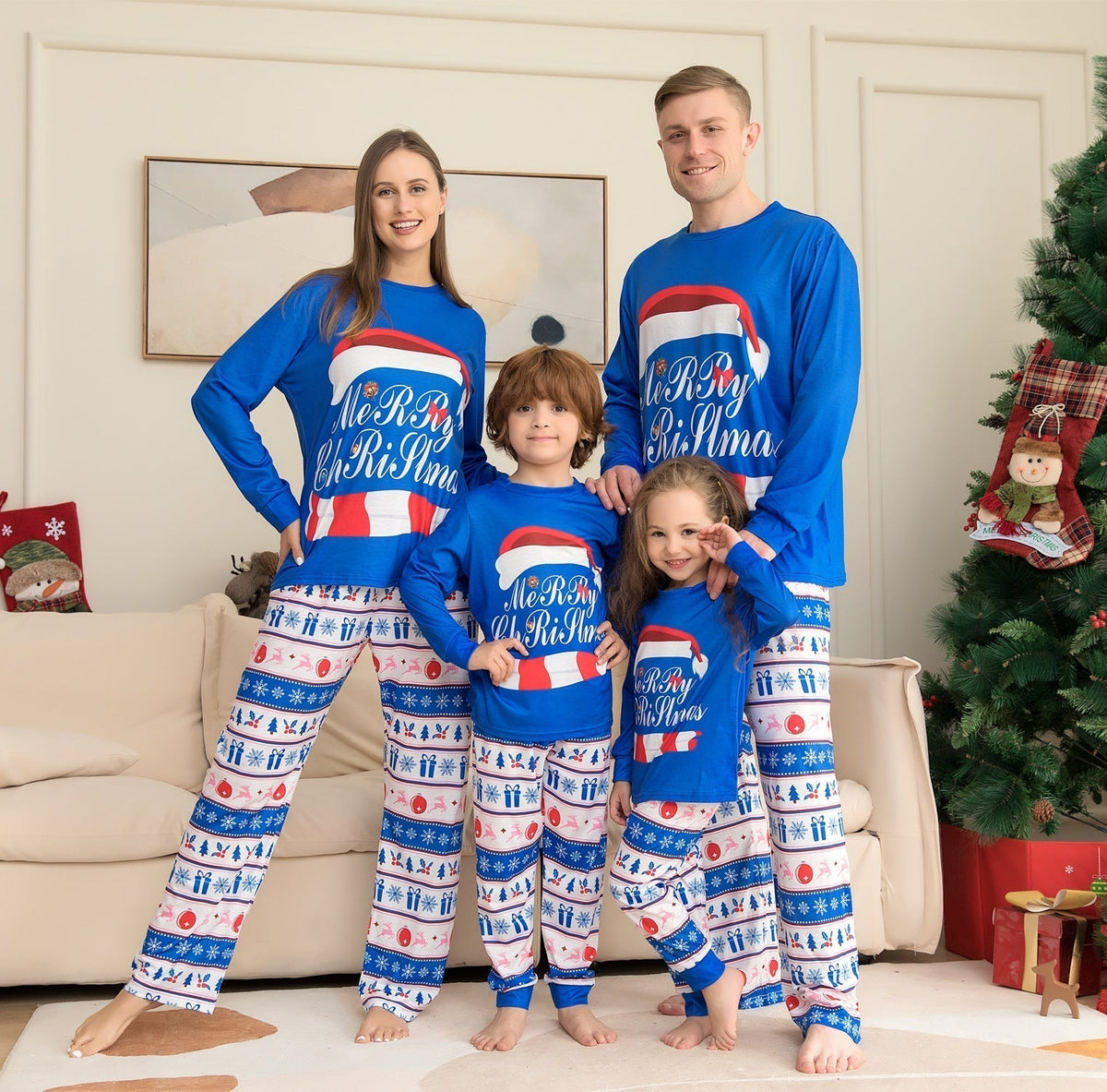 Cupid | Christmas Pyjamas Blue Santa Hat Print