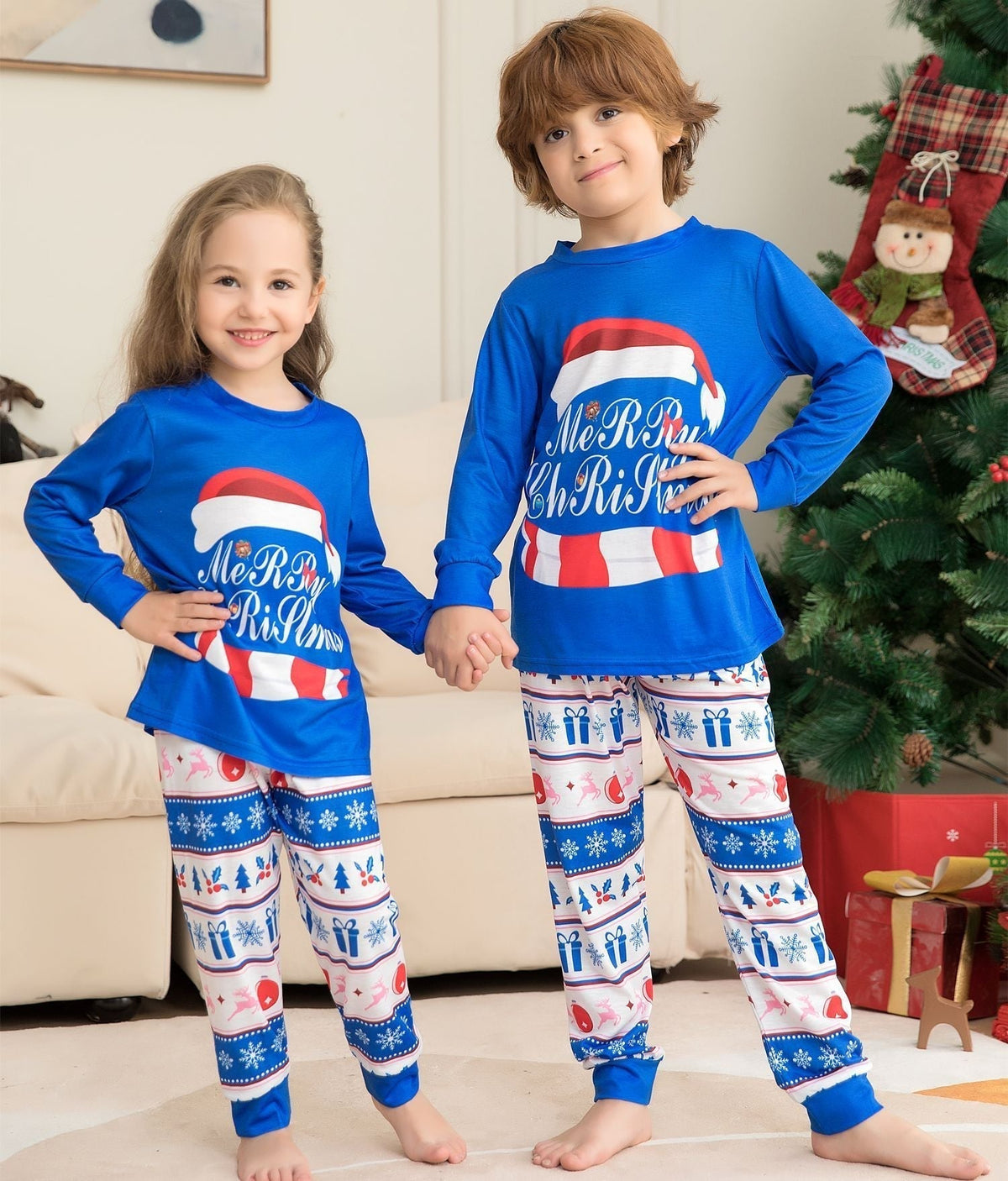 Cupid | Christmas Pyjamas Blue Santa Hat Print