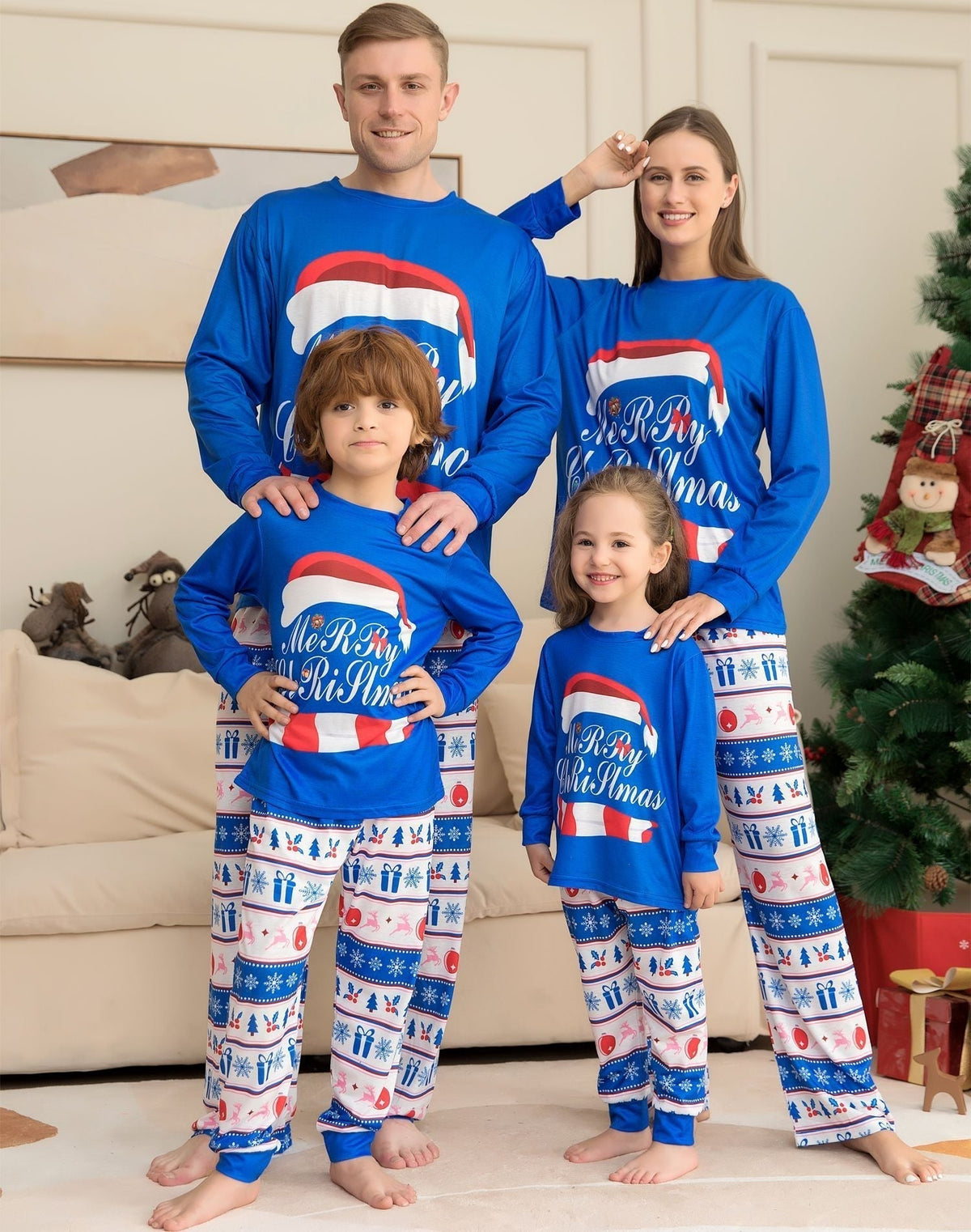 Cupid | Christmas Pyjamas Blue Santa Hat Print