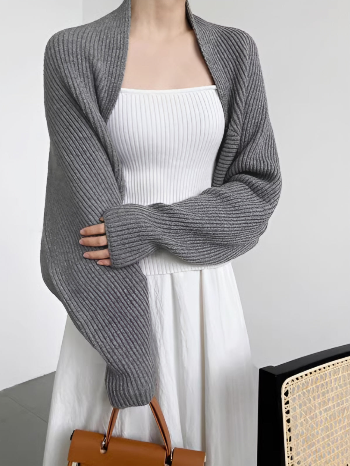 Women's Solid Open-Front Knit Shrug Sweater
