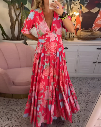Amberly | Vibrant Floral Gathered Waist Maxi Dress