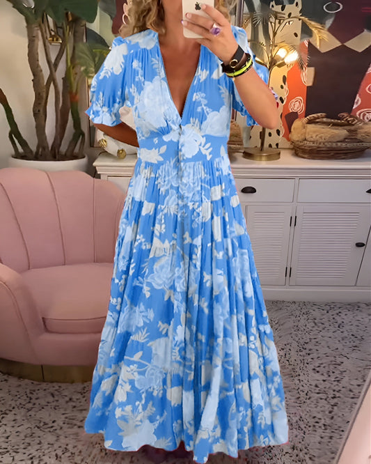 Amberly | Vibrant Floral Gathered Waist Maxi Dress