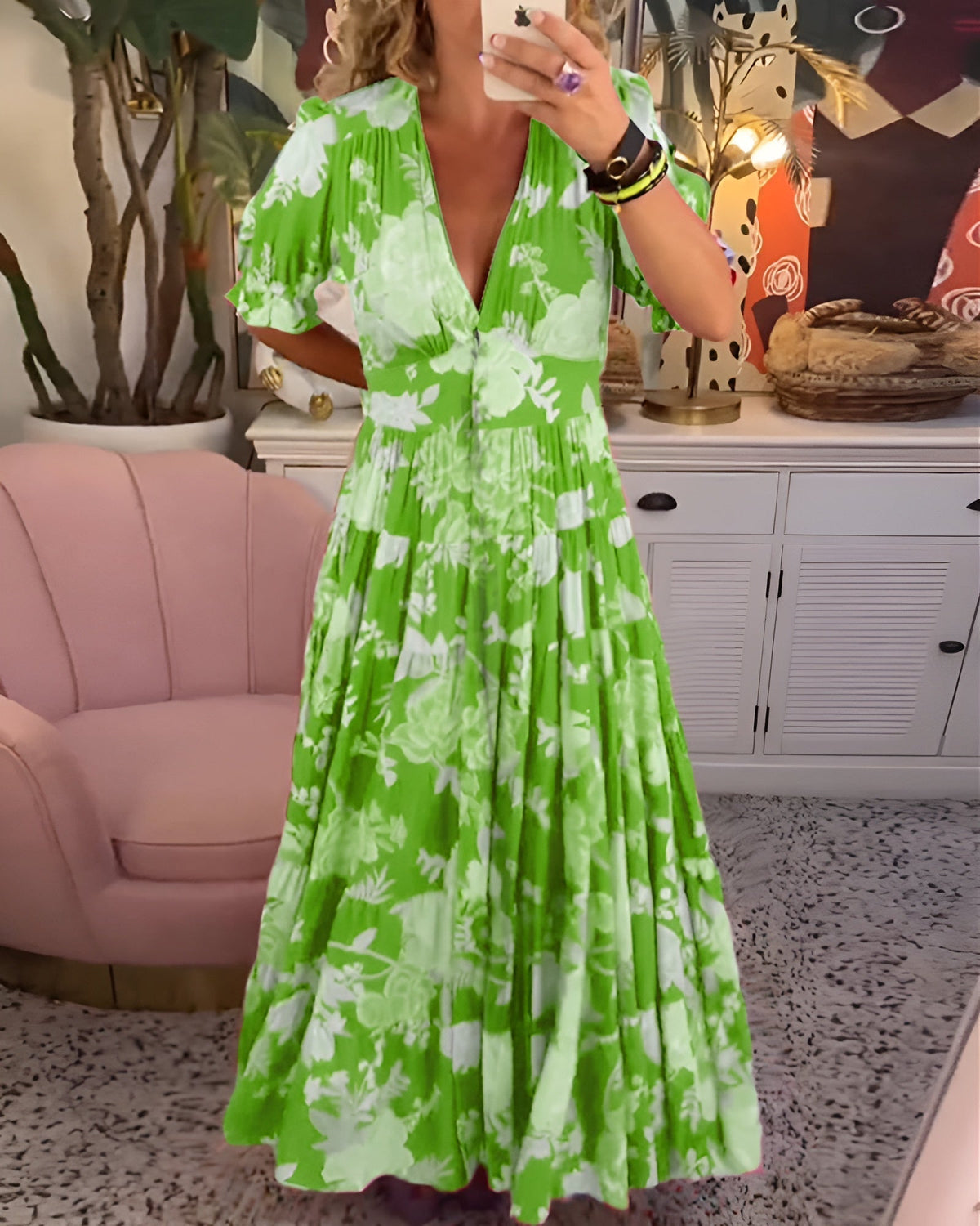 Amberly | Vibrant Floral Gathered Waist Maxi Dress