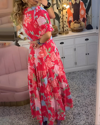 Amberly | Vibrant Floral Gathered Waist Maxi Dress