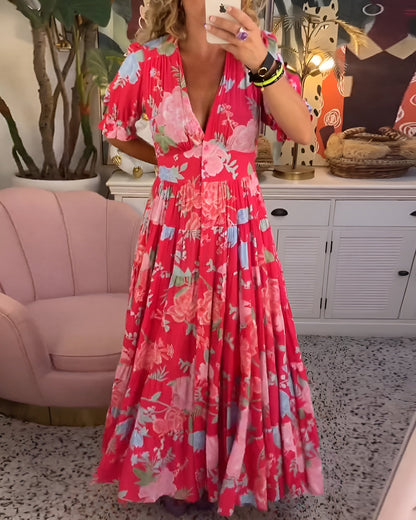 Amberly | Vibrant Floral Gathered Waist Maxi Dress