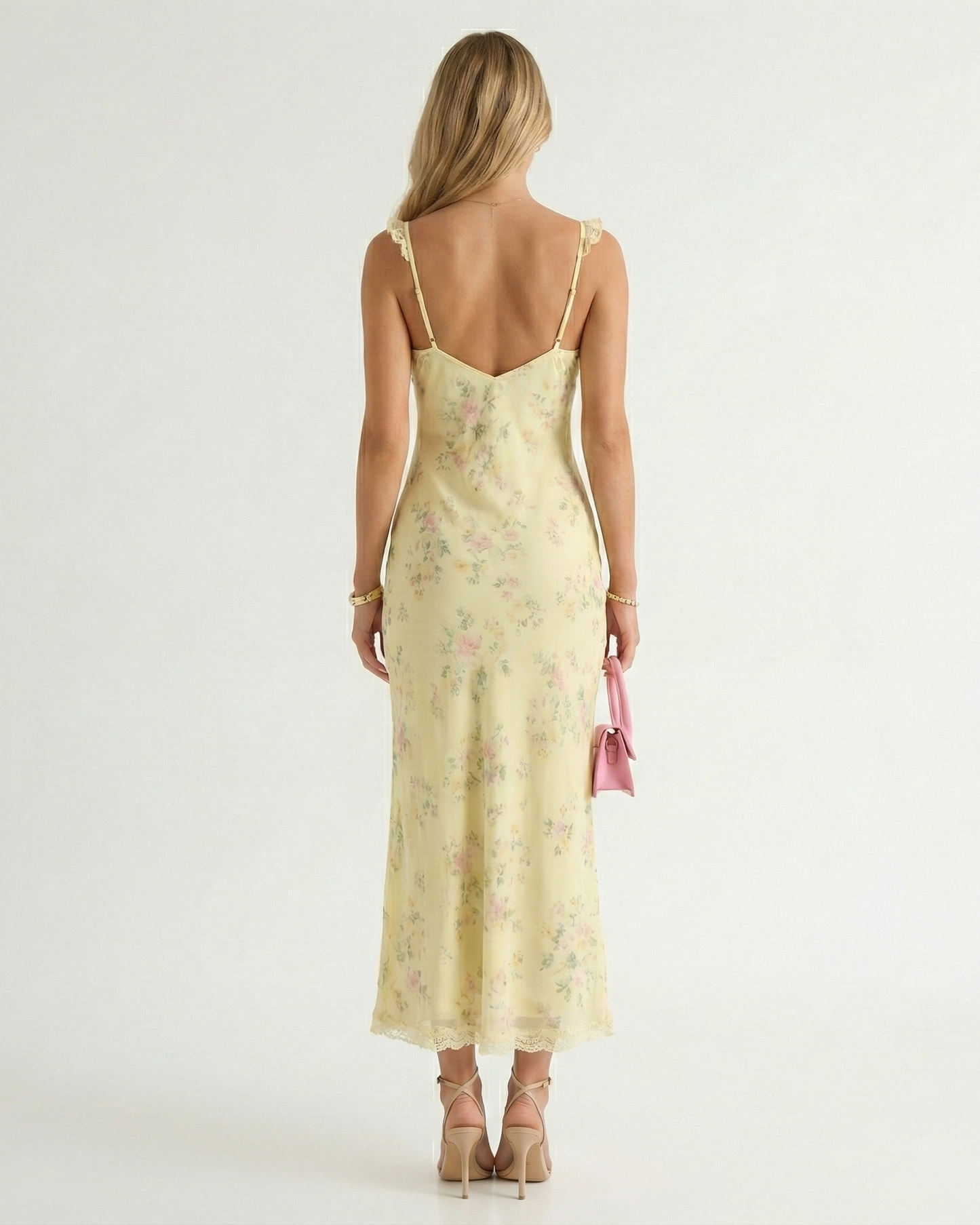 V-Neck Backless Floral Print Midi Beach Dress with Spaghetti Straps