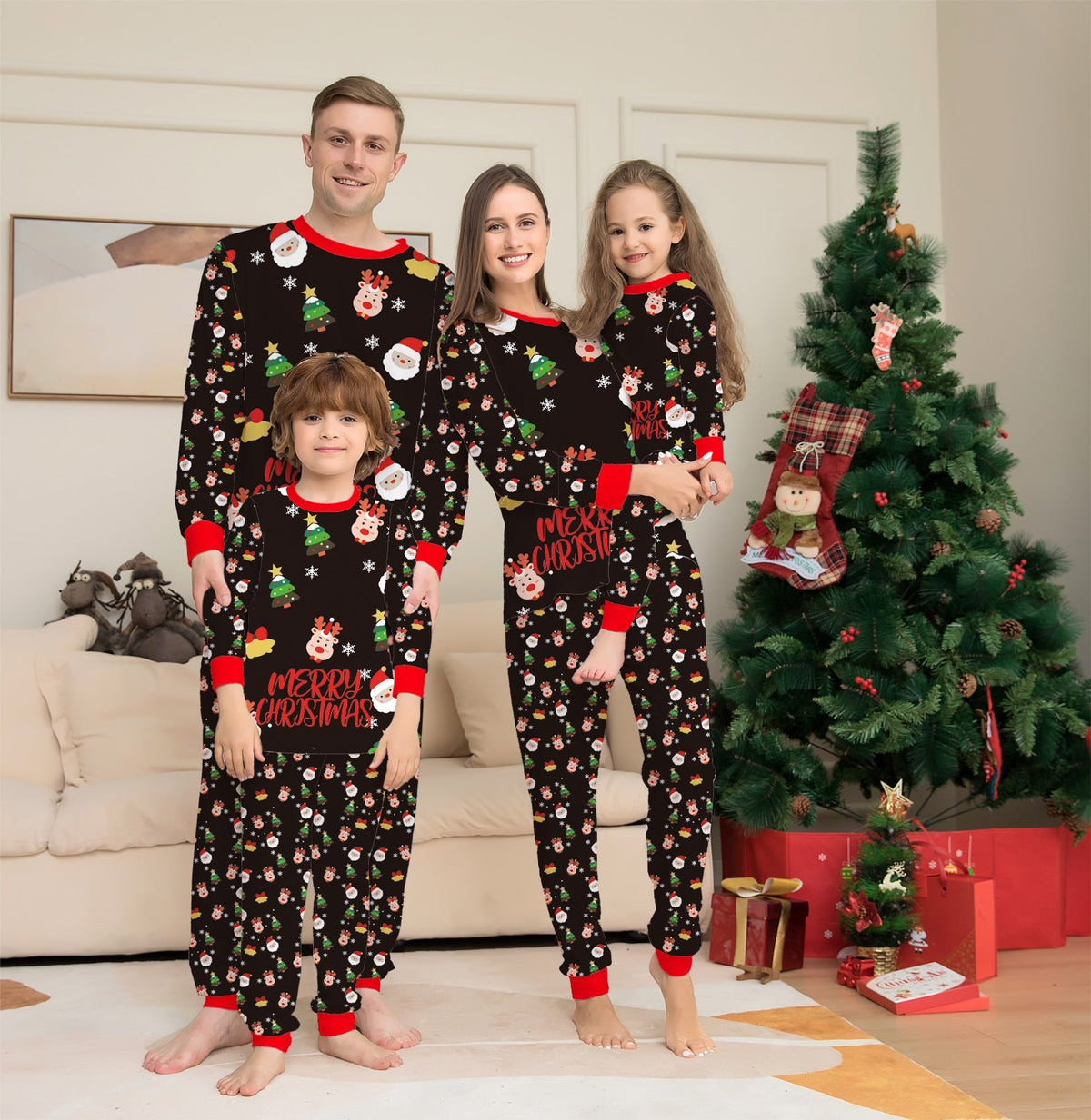 Cinnamon | Christmas Pyjamas Black Santa Red Cuffs
