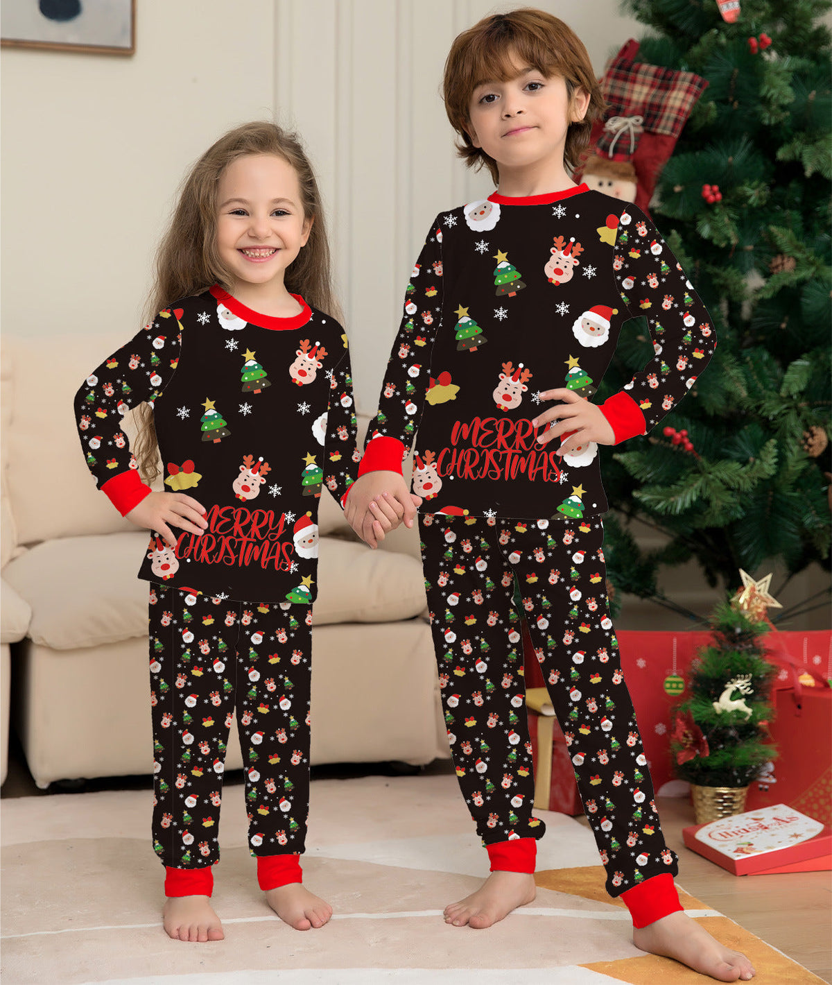 Cinnamon | Christmas Pyjamas Black Santa Red Cuffs