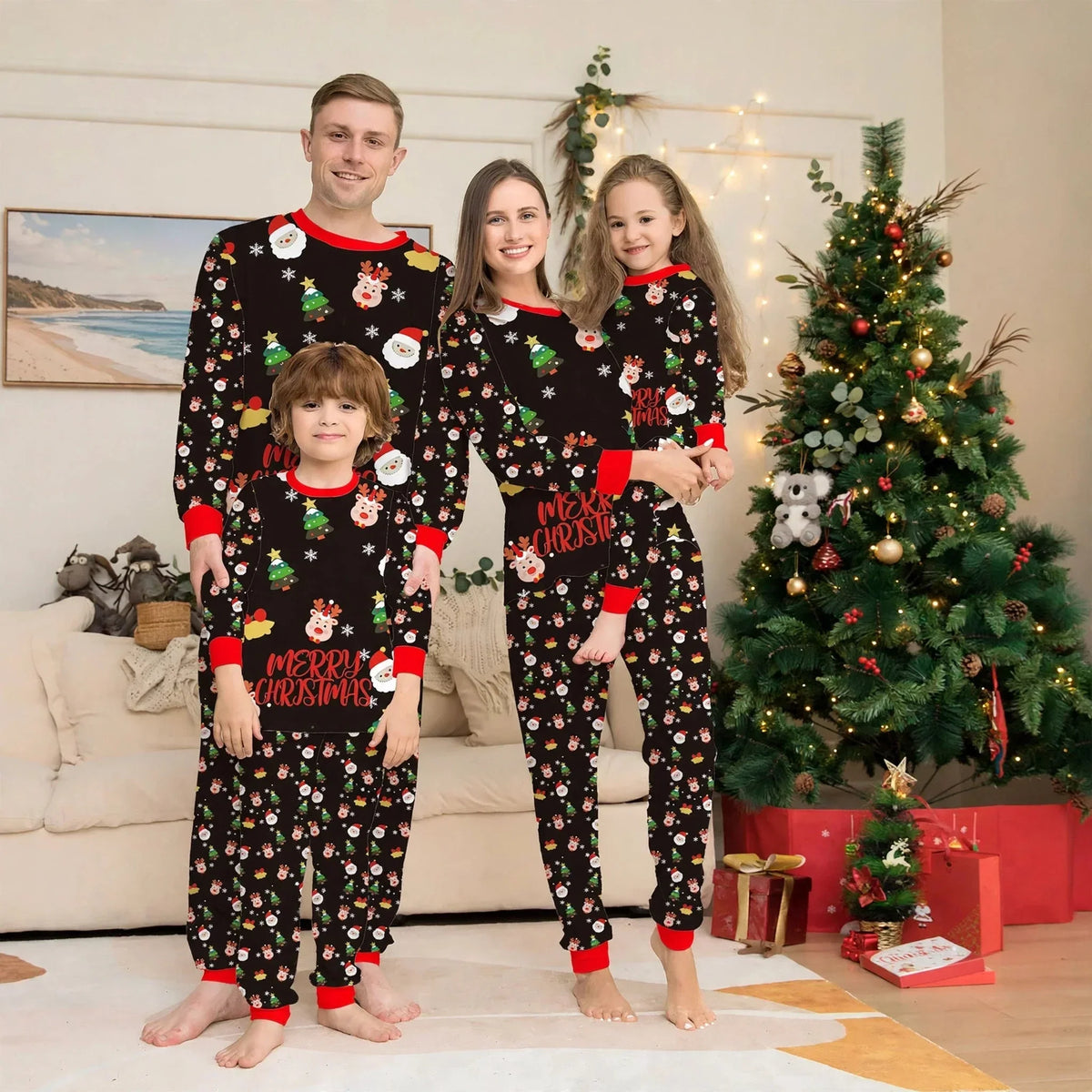 Cinnamon | Christmas Pyjamas Black Santa Red Cuffs