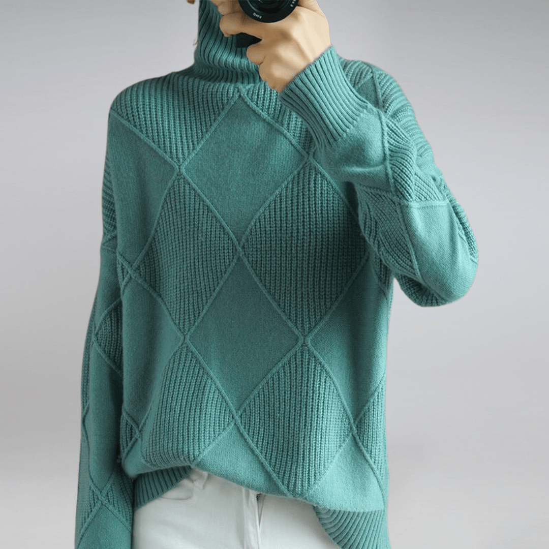 Remy | Check Turtleneck Knit Sweater Warm Pullover