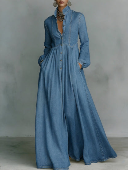 Briar | Denim A-Line Maxi Shirt Dress