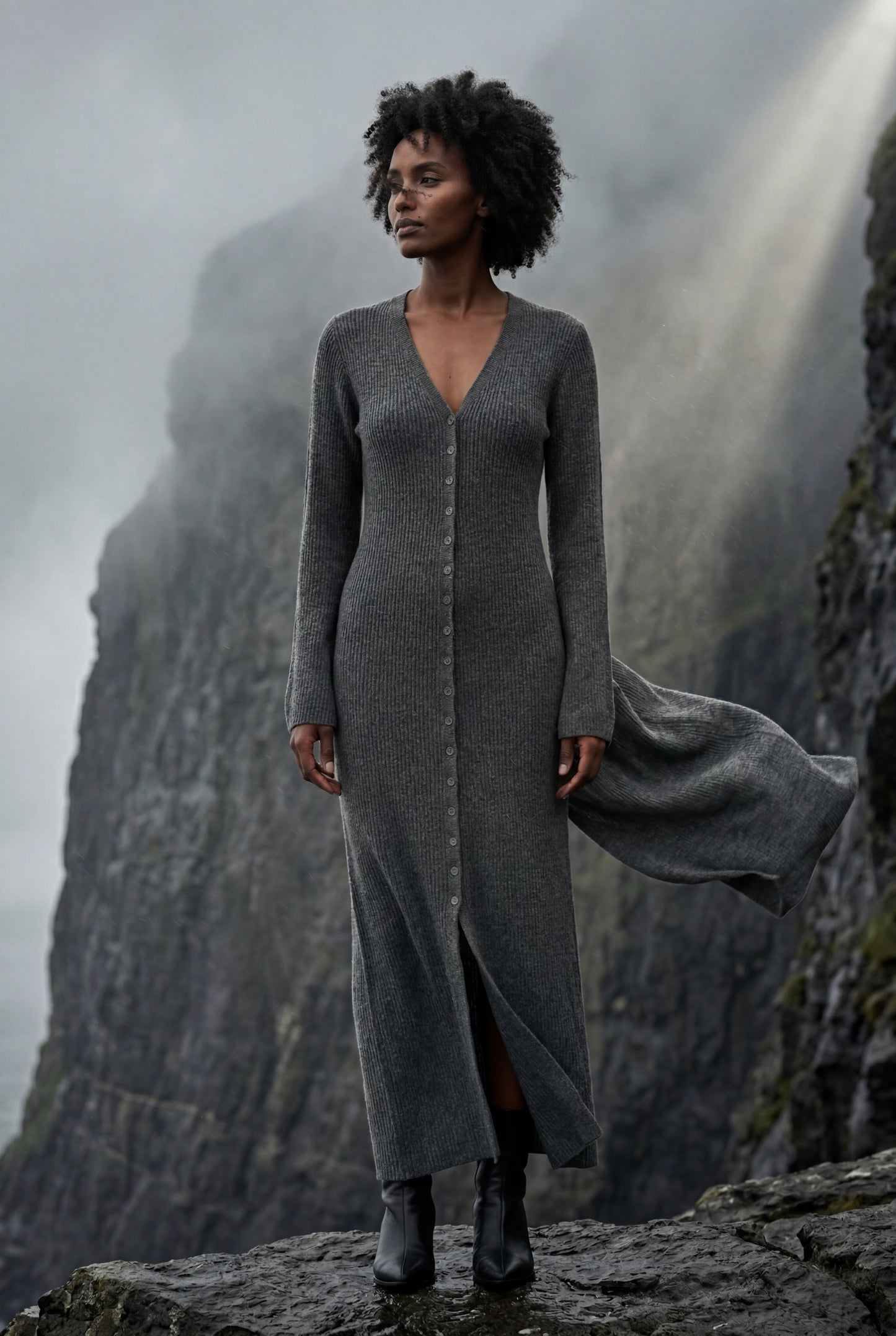 Celeste | Women's Ribbed Maxi Cardigan, Longline Knit