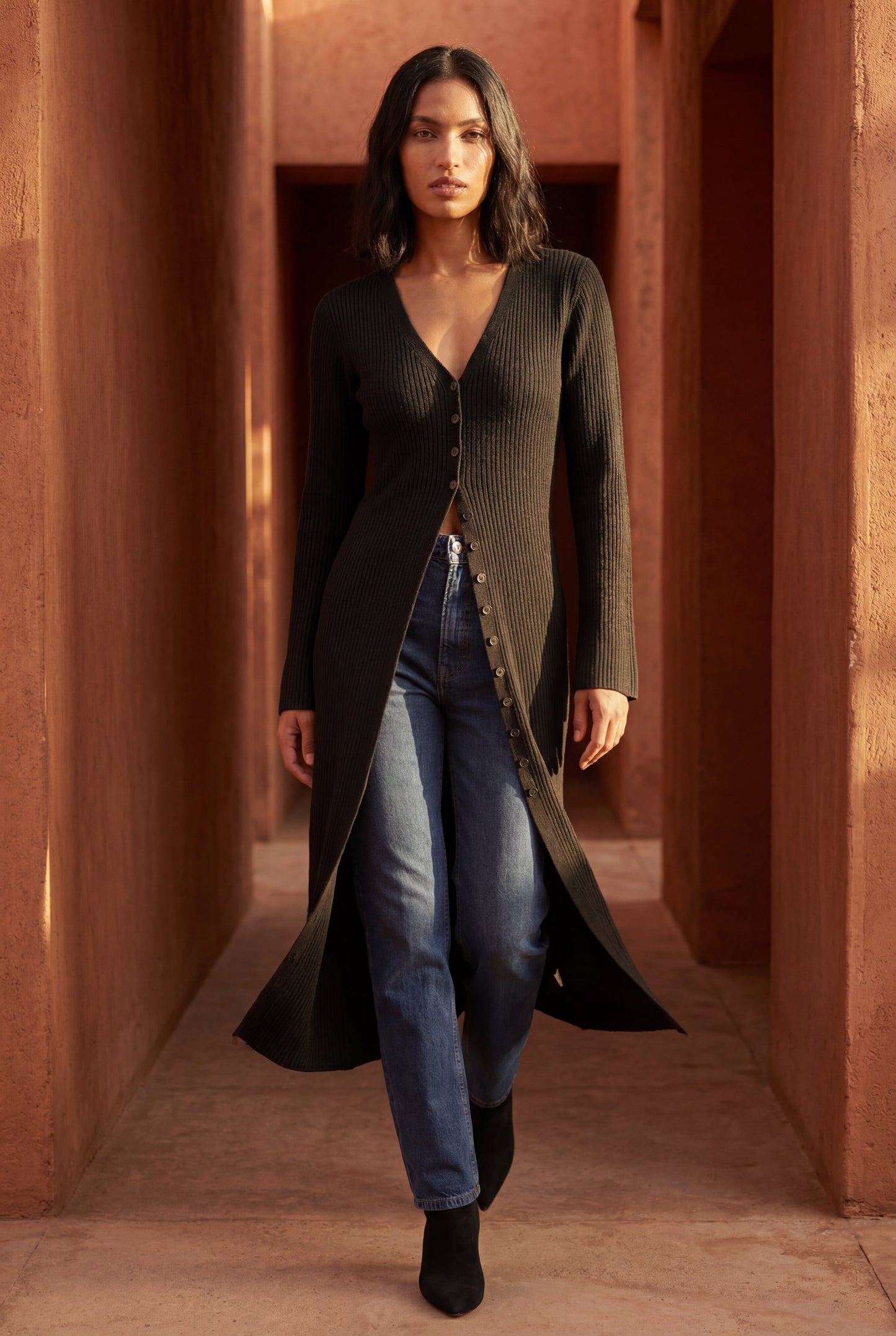 Celeste | Women's Ribbed Maxi Cardigan, Longline Knit