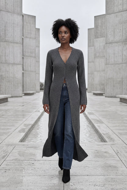 Celeste | Women's Ribbed Maxi Cardigan, Longline Knit