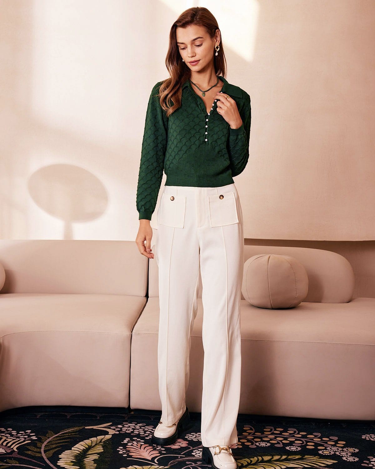 Noor | Women's Lapel Ribbed Textured Knit Top