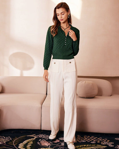 Noor | Women's Lapel Ribbed Textured Knit Top