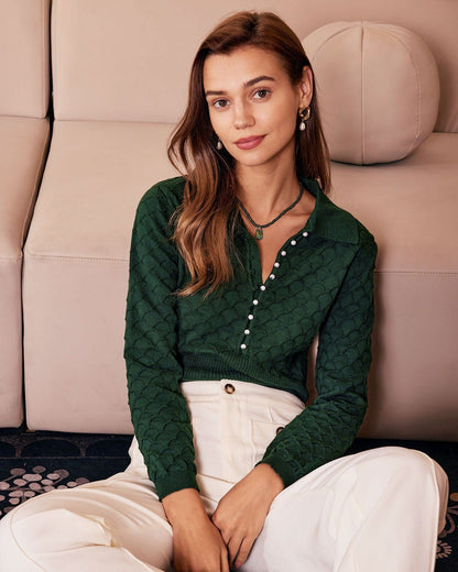 Noor | Women's Lapel Ribbed Textured Knit Top