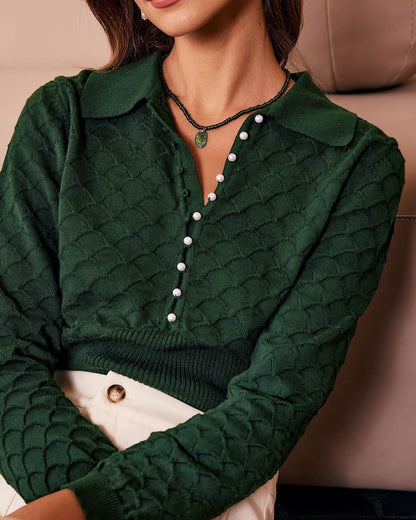 Noor | Women's Lapel Ribbed Textured Knit Top