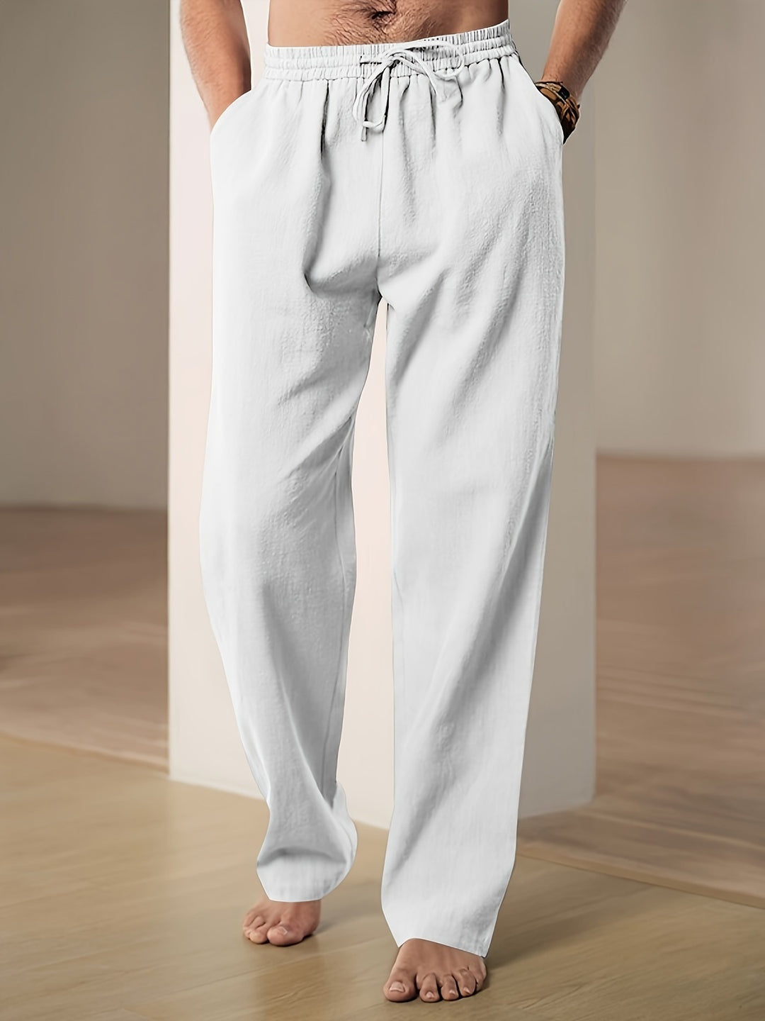 Luca | Men's Straight-Leg Elastic-Waist Linen Trousers