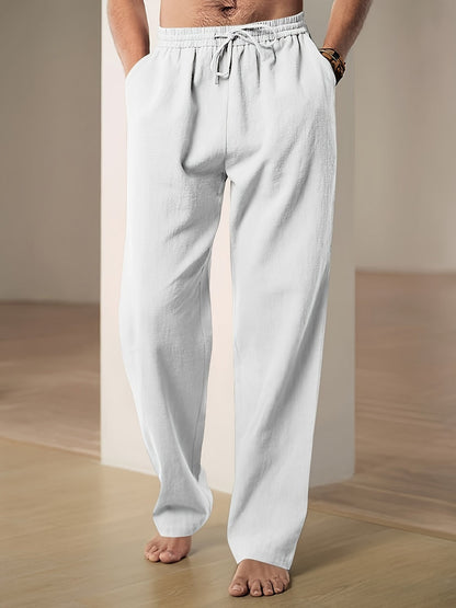 Luca | Men's Straight-Leg Elastic-Waist Linen Trousers