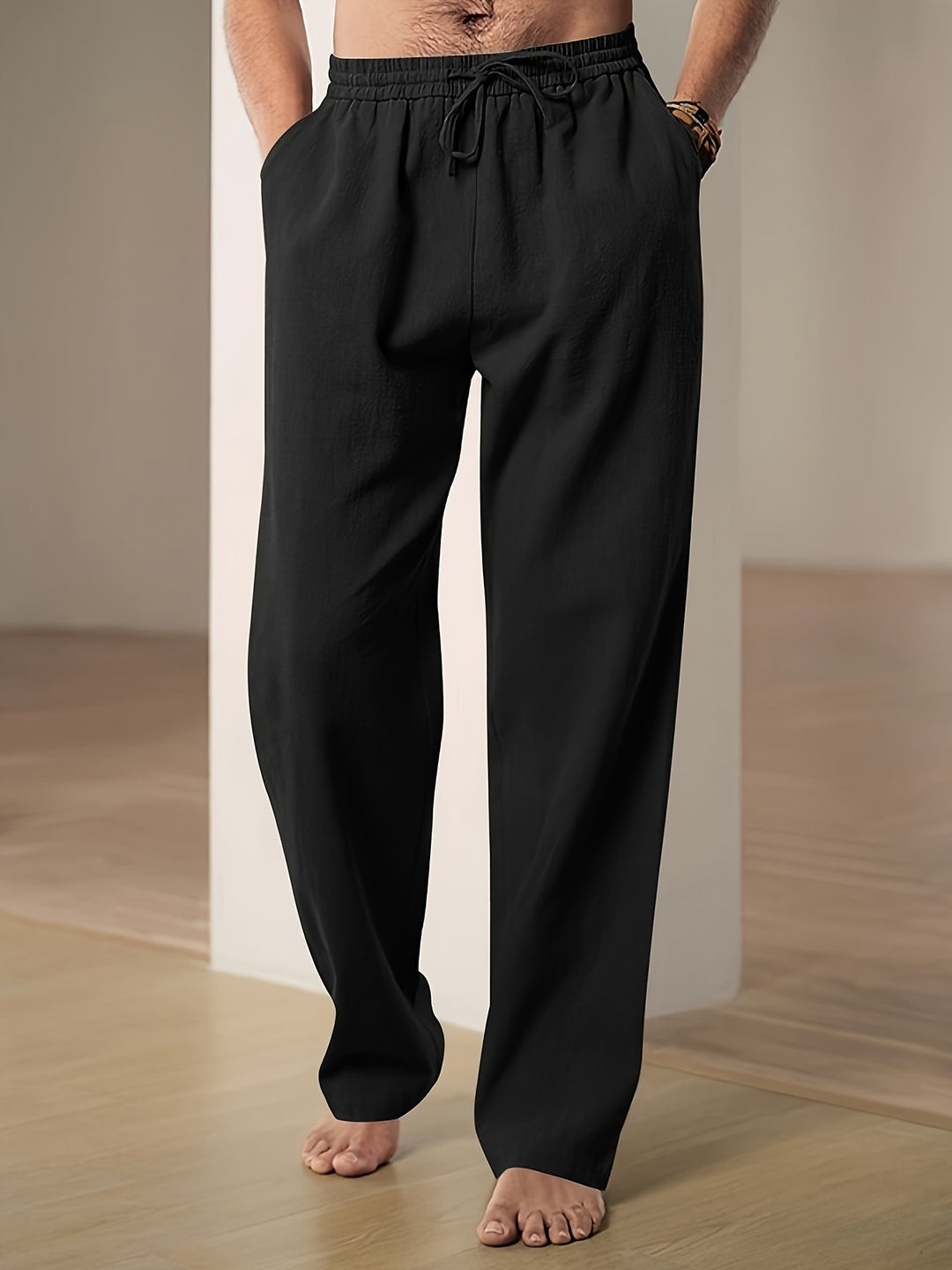 Luca | Men's Straight-Leg Elastic-Waist Linen Trousers