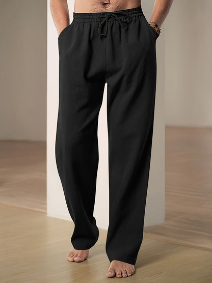 Luca | Men's Straight-Leg Elastic-Waist Linen Trousers