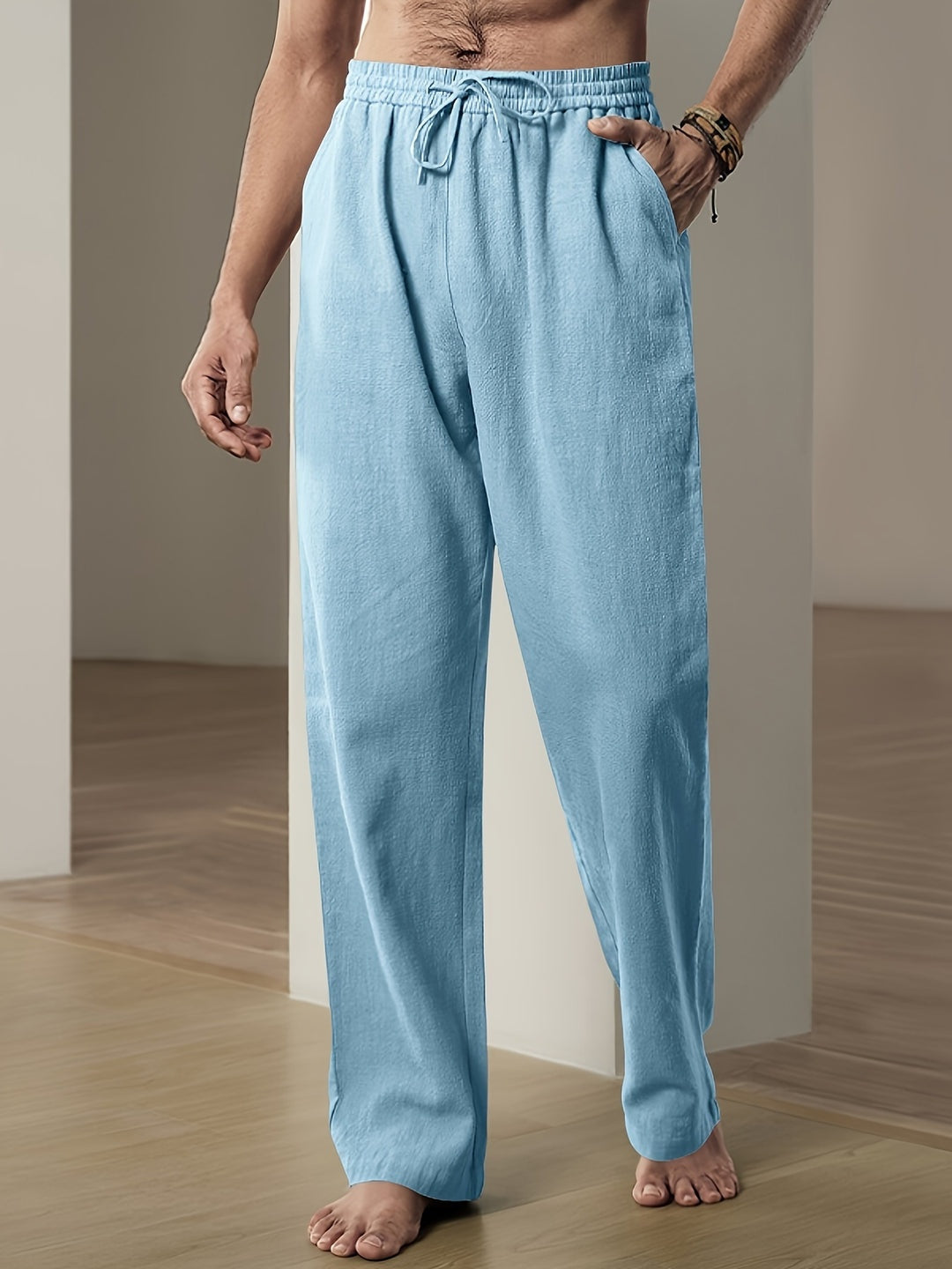 Luca | Men's Straight-Leg Elastic-Waist Linen Trousers