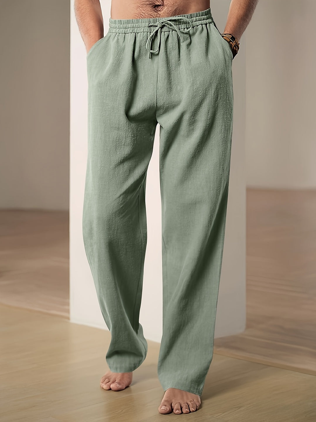Luca | Men's Straight-Leg Elastic-Waist Linen Trousers