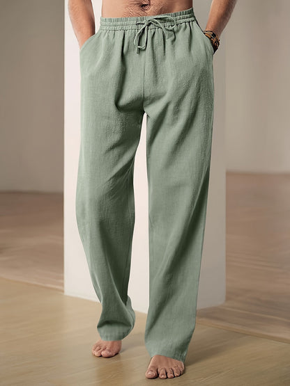 Luca | Men's Straight-Leg Elastic-Waist Linen Trousers