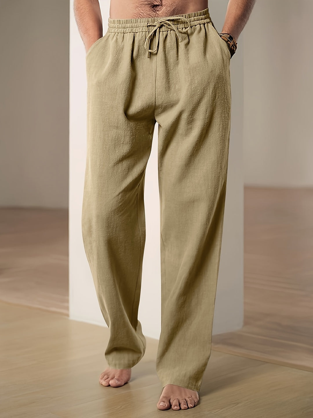 Luca | Men's Straight-Leg Elastic-Waist Linen Trousers