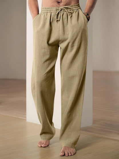 Luca | Men's Straight-Leg Elastic-Waist Linen Trousers