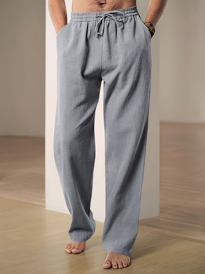 Luca | Men's Straight-Leg Elastic-Waist Linen Trousers