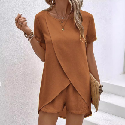 Cassia | Tie Front Crossover Short Sleeve Co-Ord Set