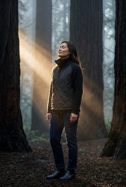 Harlow | Women's Diamond Quilted Hybrid Jacket, Knit Sleeves