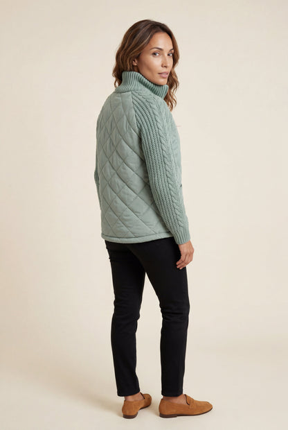 Harlow | Women's Diamond Quilted Hybrid Jacket, Knit Sleeves