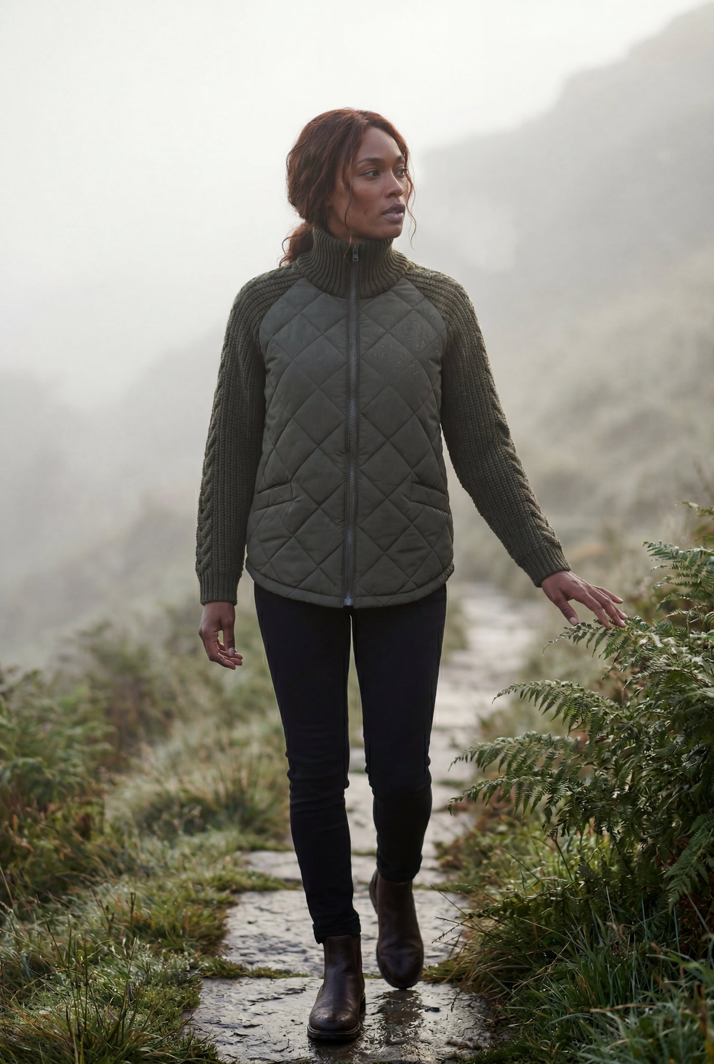Harlow | Women's Diamond Quilted Hybrid Jacket, Knit Sleeves