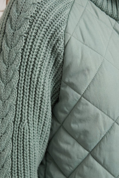 Harlow | Women's Diamond Quilted Hybrid Jacket, Knit Sleeves