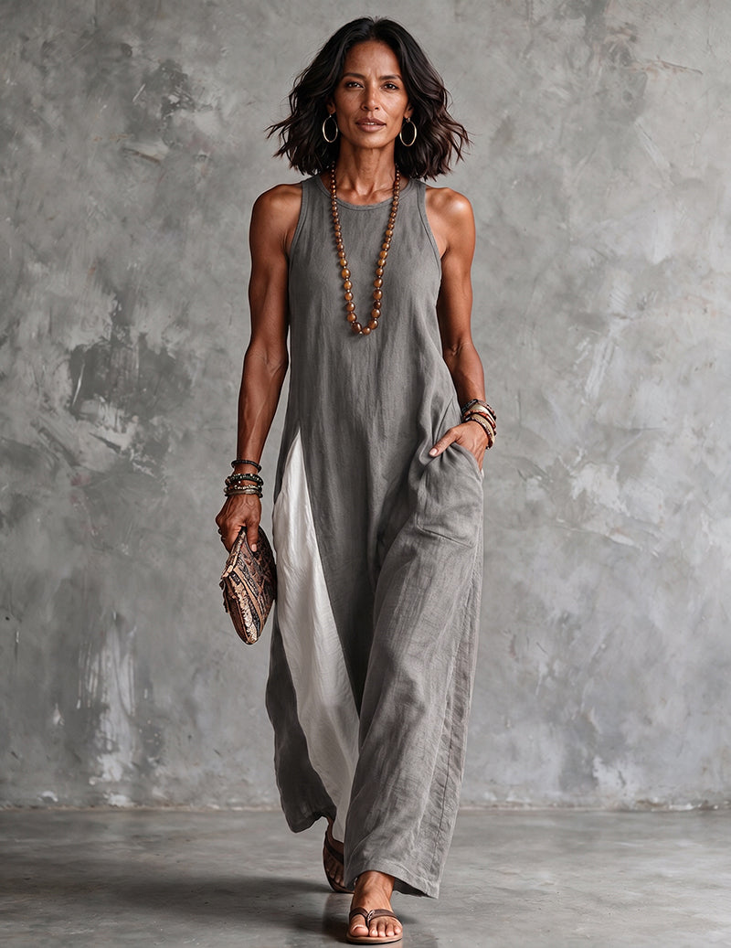 Linaris | Cotton Linen Colour Block Maxi Dress